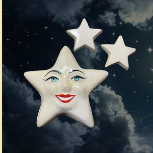 Retro Chalkware STAR Happy Face w/Little Stars